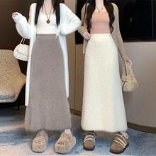 加厚水貂绒半身裙女秋冬季垂感针织毛线裙遮胯显瘦一步直筒中长裙