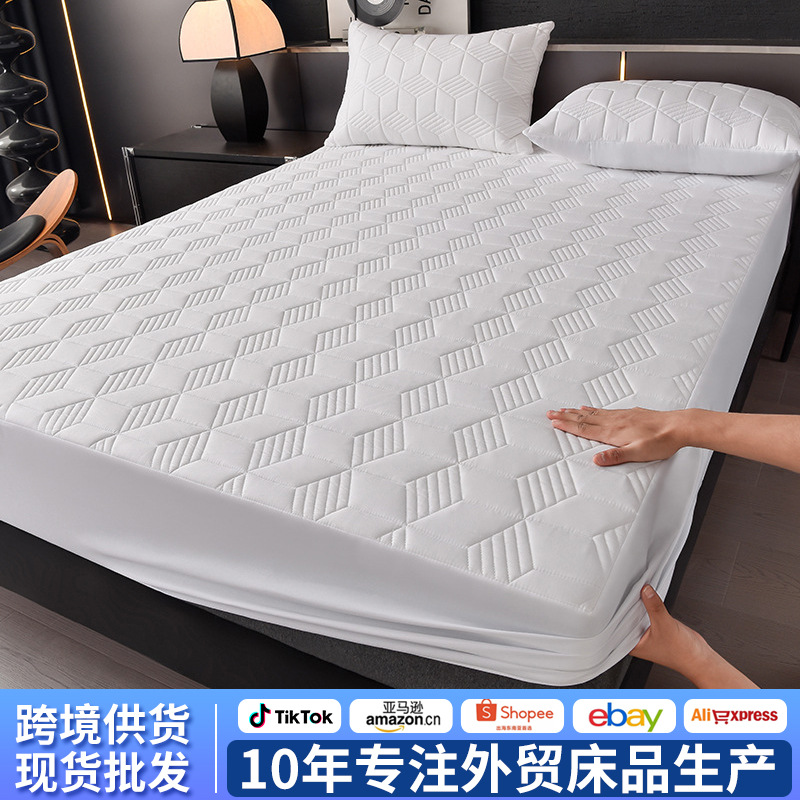 Foreign Trade Style Waterproof Single Bed Sheet with Quilted Cotton, Non-Slip Thickened Mattress Cover Protector Bed Cover