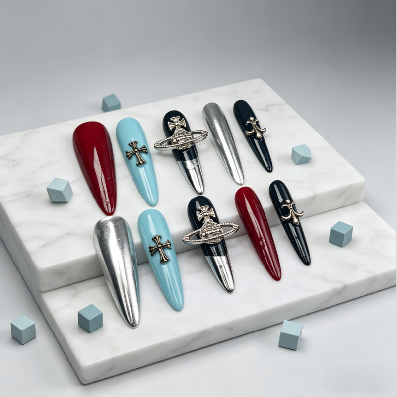 Macaron Dark Color Versatile French-Style Metallic High-End Wearable Nails with a Whitening Effect, Purely Handmade Nail Pieces Macaron Dark Color Versatile French-Style Metallic High-End Wearable Nails with a Whitening Effect, Purely Handmade Nail Pieces