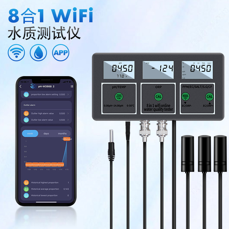 W218 eight-in-one WiFi water quality tester TDS/ORP/PH/EC/salinity/thermometer Water Quality Analyzer