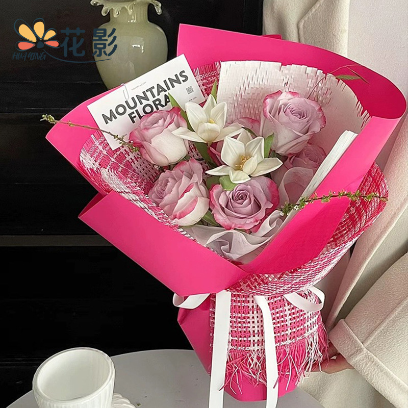 特价金纸晨雾哑光膜北极光幻彩透明opp波西米亚丝带鲜花包装花艺