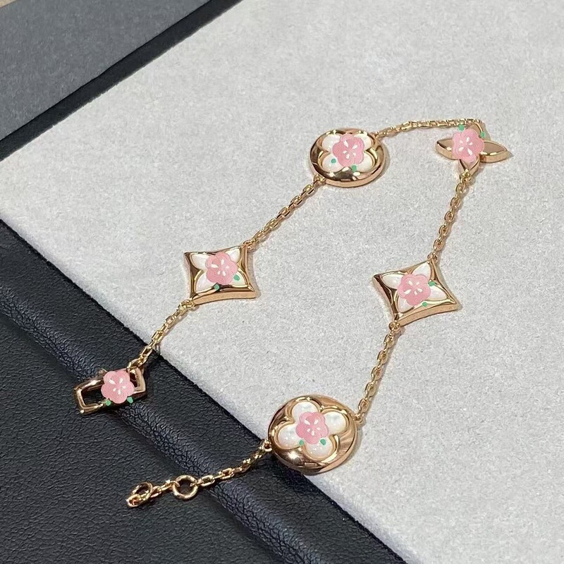 V Golden Donkey Home Bracelet High Edition Diamond Round Cake Four-leaf Clover Four-flower Five-flower Bracelet Rose Gold Pink White Fritillaria Bracelet