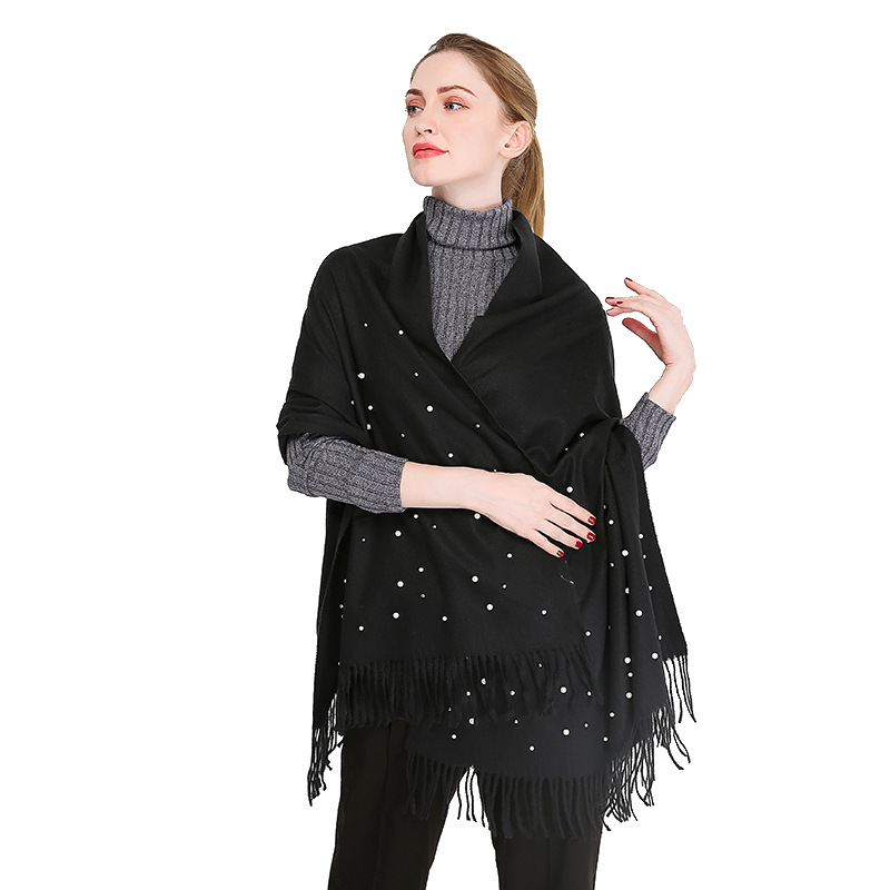 Vente chaude nouvelle automne et hiver couleur unie cheveux épineux clou perle châle en Europe et en Amérique, écharpe femme gland chaud épaissi_voghion.com