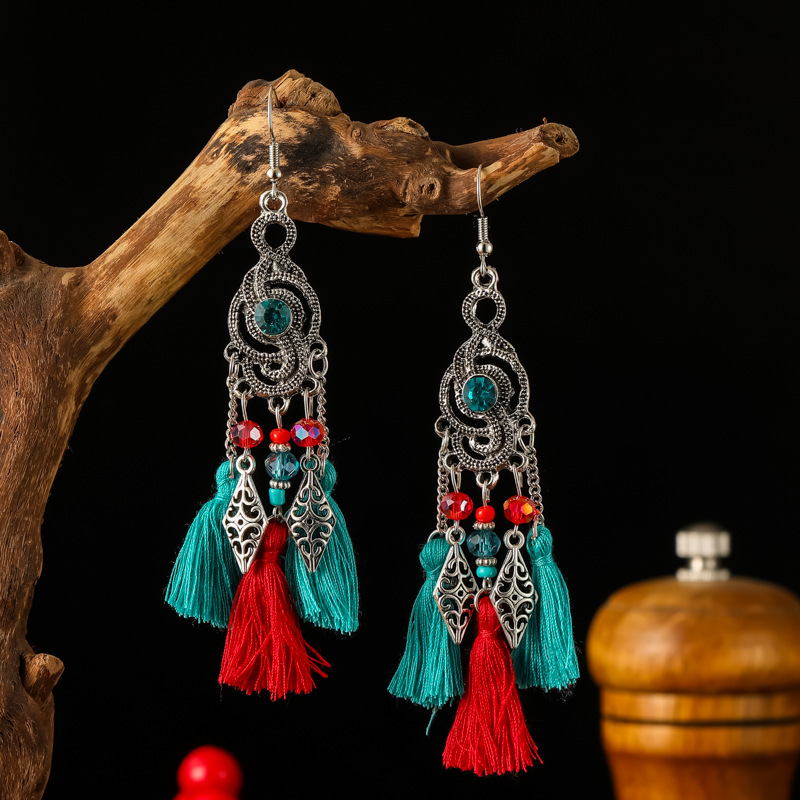 1 Pair Simple Style Classic Style Flower Inlay Alloy Turquoise Drop Earrings display picture 7