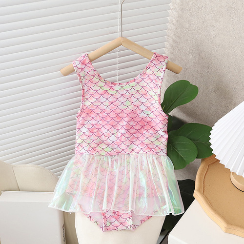 Children's swimsuit for girls, summer cute baby mermaid princess one-piece swimsuit for girls, small to medium and large children, infant and toddler swimsuit