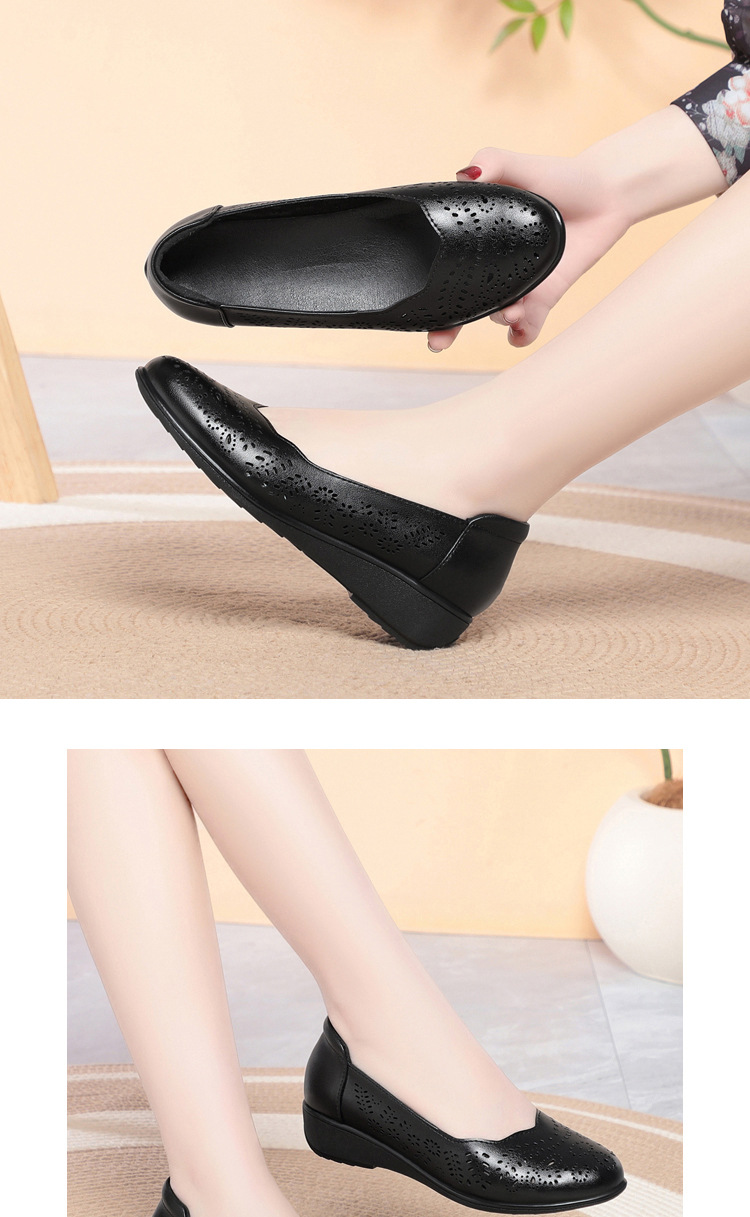 Giày nữ đế xuồng platform da thật mũi tròn, quai hậu, gót 5 cm, kiểu xỏ lỗ thoáng khí — Be (lỗ) chi tiết 10