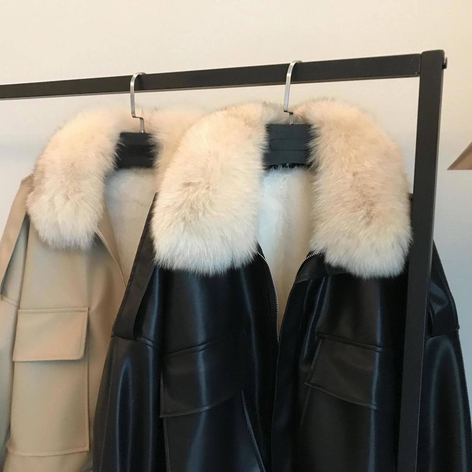 Women's Clothing Plush and thickened leather jacket short style detachable 2024 autumn and winter new fox fur collar fur coat women's clothing_voghion.com
