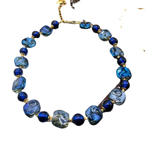 Second-hand Western accessories French blue enchantress ancient glazed high-end necklace with the same earring set for women