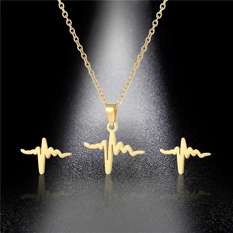 Cross-Border South American Stainless Steel ECG Ornament Set Fashion Lightning Necklace Ear Stud Thr