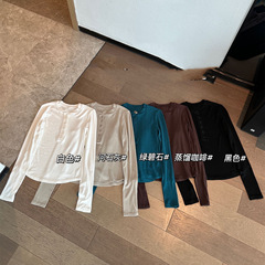 25早春新作レディース快適弾力修身ヘンリー襟長袖ショートtシャツカーディガンjby163272