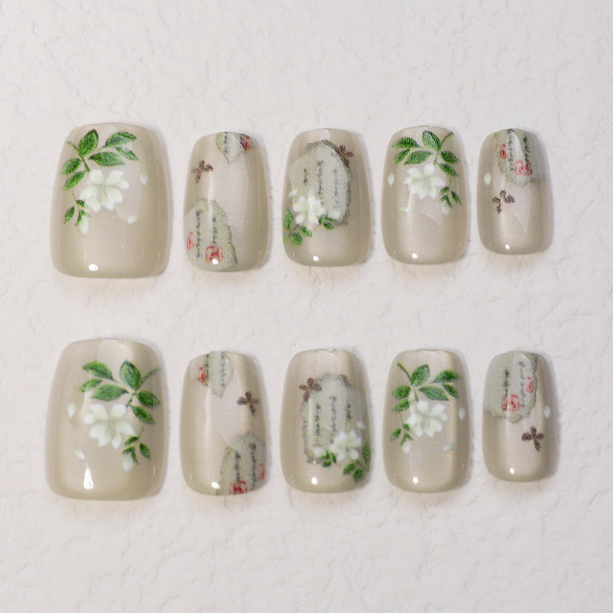 Nuevo 10 piezas de camellia amor ojo de gato usar uñas de alto nivel manicura falsa ojo de gato parche de uñas de mano