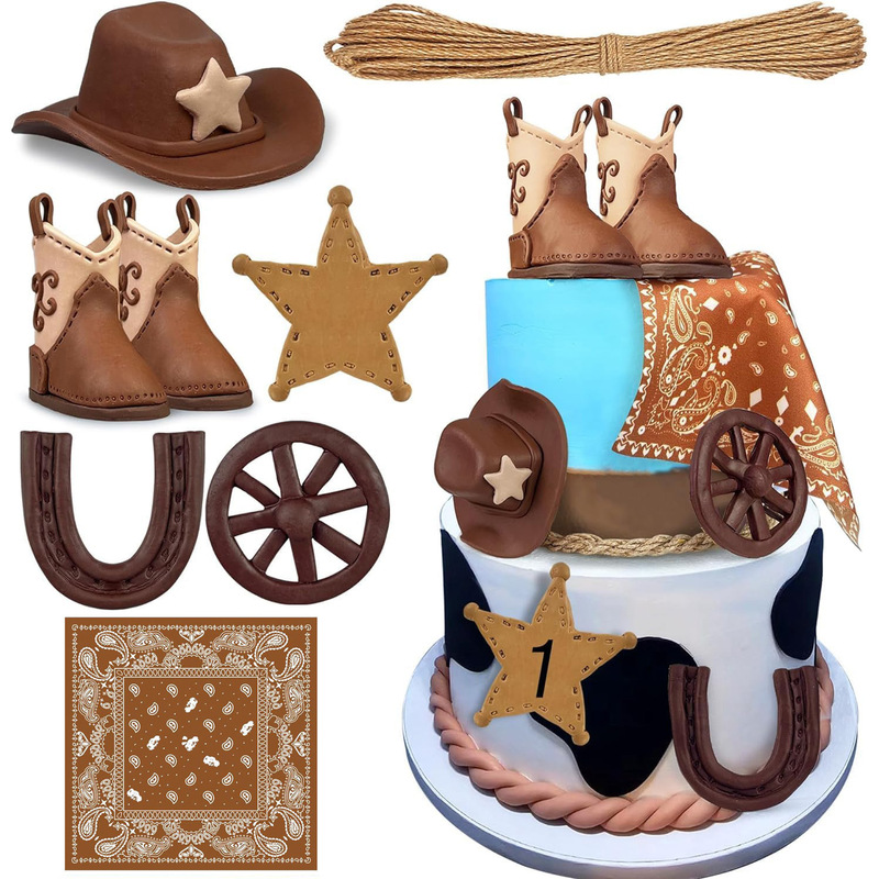 Western Cowboy Theme Cake Decoration Plug-In Cowboy Hat Boots Five-Pointed Star Wheel Kidsren's Birthday Party Ornaments Western Cowboy Theme Cake Decoration Plug-In Cowboy Hat Boots Five-Pointed Star Wheel Kidsren's Birthday Party Ornaments