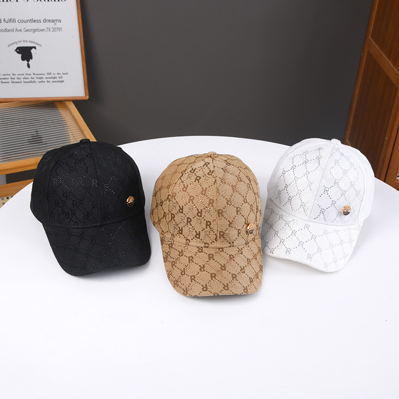 Street style full-print R logo baseball cap with embroidery design, adjustable casual cap