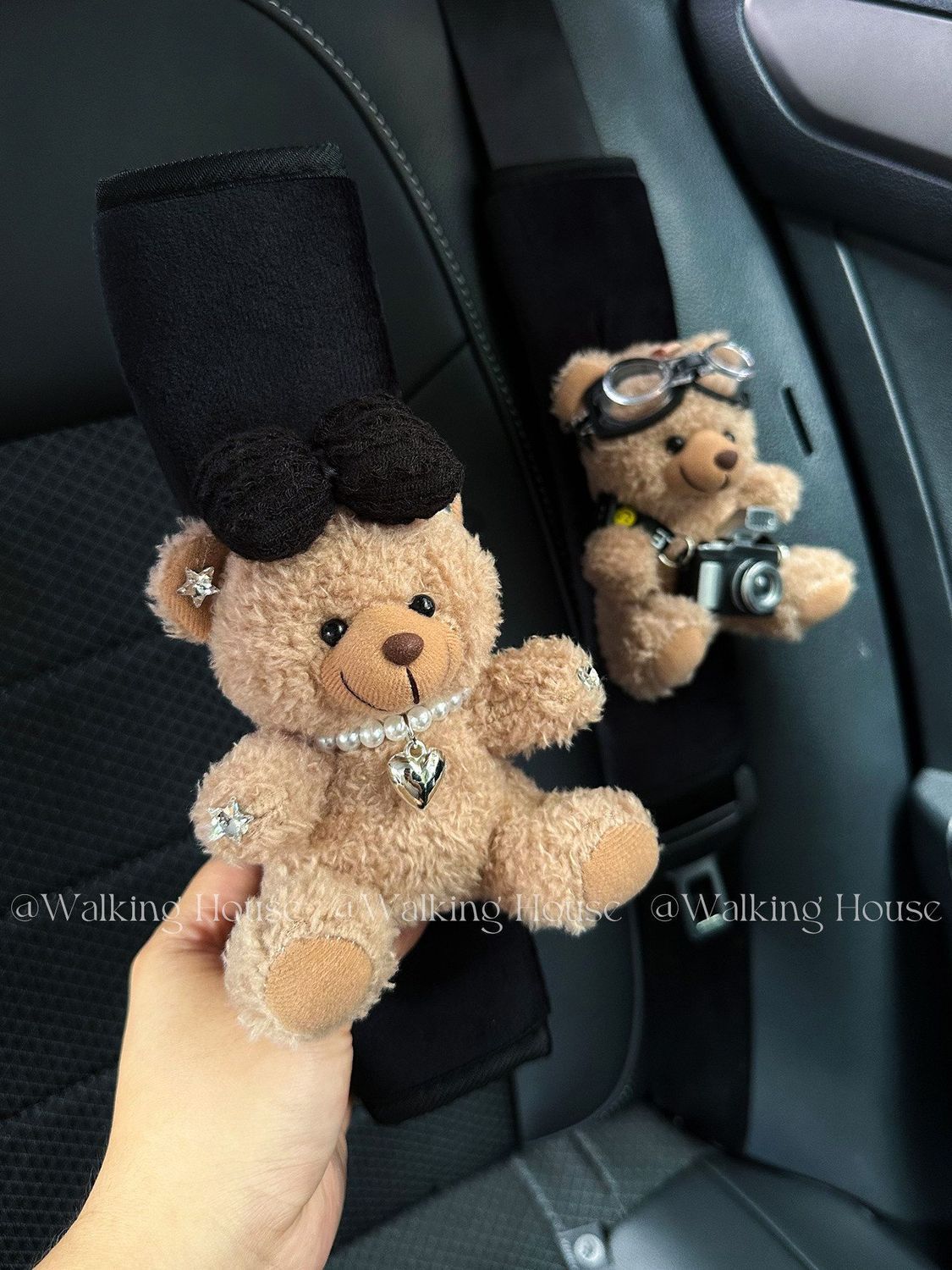 Car Seatbelt Decorative Shoulder Pads, Cute and High-End, Maillard Bear Plush Car Interior Decoration Gift