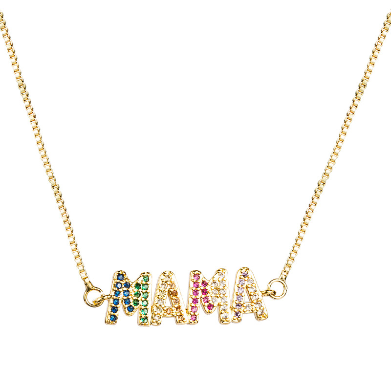 Fashion Copper Inlaid Color Zircon Mama Letter Necklace display picture 6