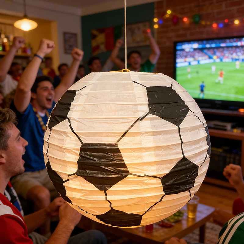 World Cup Themed Football Paper Lanterns for Children DIY Holiday Party Venue Decoration Round Foldable Handmade Lanterns