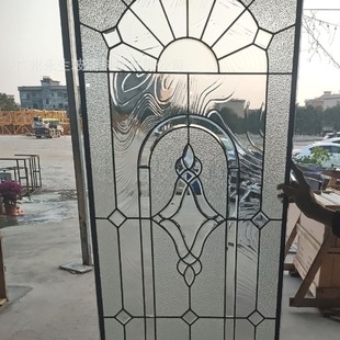 French Art Glass House Clubhouse Art Metal Inlaid Glass Copper Door Art Glass Log Door Glass