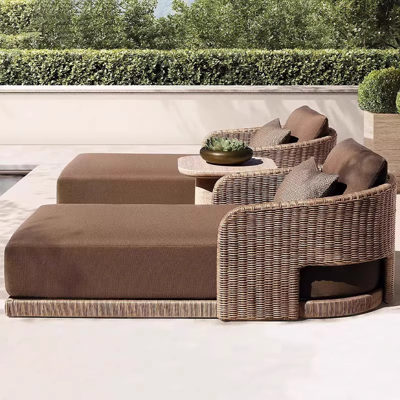 Sofá al aire libre de hotel terraza de aluminio trenzado de caña patio sofá silla de tarjeta de asiento de oficina villa terraza al aire libre sofá