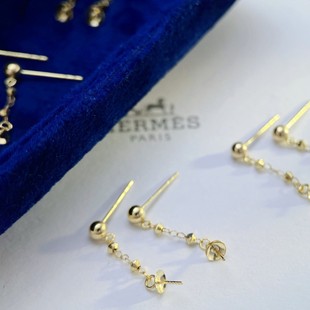 18K Gold Accessories, Elegant and Shiny Faceted Gold Bead Earrings, 18K Picture with 7-8, 11-12mm Beads, Accessories Do Not Include Beads