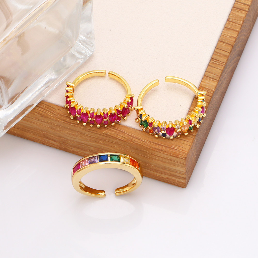 Fashion Square Copper Open Ring Plating Inlay Zircon Copper Rings