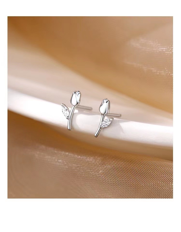 Flower Pattern Women'S Gender 1 Pair 925 Sterling Silver Flower Zircon Ear Studs