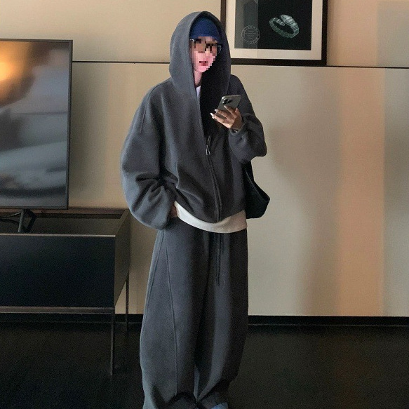 Plus Size Fashion Hooded Sweatshirt Suit for Women in Spring and Autum Fat mm Loose Slimming Look Casual Lazy Sports Two-Piece Trendy Set