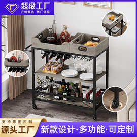 新款中古手推餐车商用置物架厨房餐厅酒水边柜红酒茶水亚马逊跨境