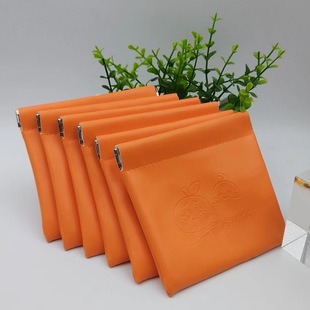 Aima orange automatic sealing shrapnel bag waterproof pu packaging bag earphone data cable jewelry dustproof storage bag