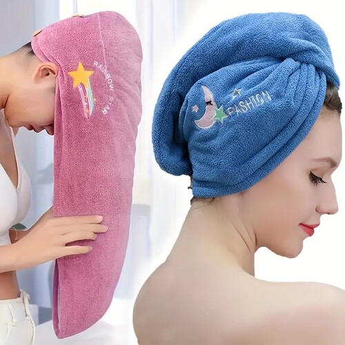 Cross-border coral velvet dry hair hat for women with embroidery triangular bath cap, thick absorbent home headscarf dry hair towel on Temu