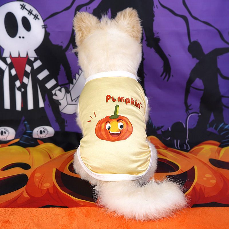 Halloween Skull Pet Clothes Puppy Dog Pumpkin Bucket Black New Cross-border Cat Pet Costume Pumpkin Ghost display picture 2