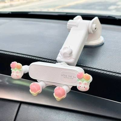 Car phone holder | Car Navigation Support Bracket - rabbit-top-tulip-white-pattern-frame-white-telescopic-instrument-base