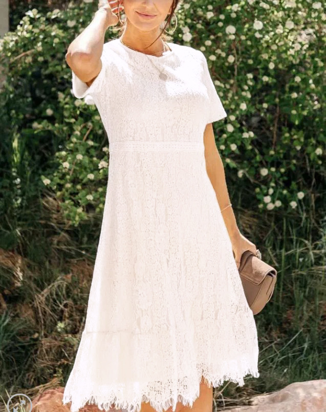 Nuevo Vestido de manga corta de cuello redondo Delgado falda europea y americana transfronteriza de comercio exterior nueva ropa de mujer Amazon wish