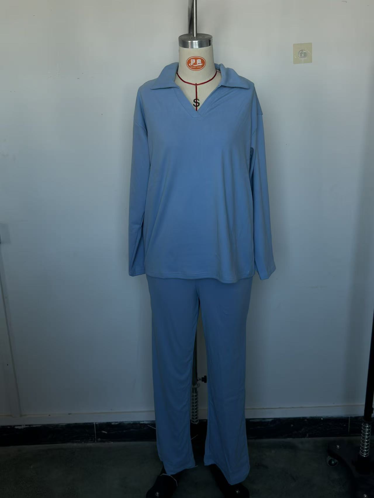 Damen Zweiteiler Set Mit Polo-kragen Pullover Und Hose Modisch_voghion.com