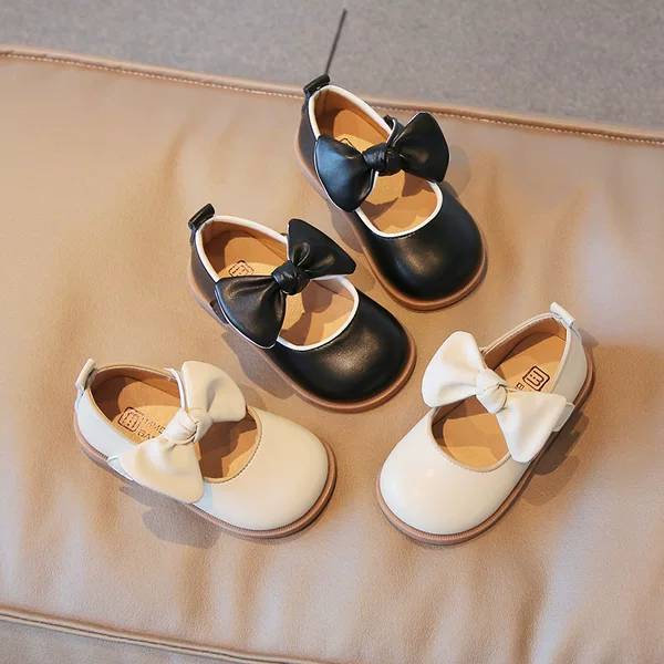 2026 Summer New Korean Style Children's Soft Sole Bowknot Leather Shoes for Young Girls, Fashionable and Versatile Princess Shoes