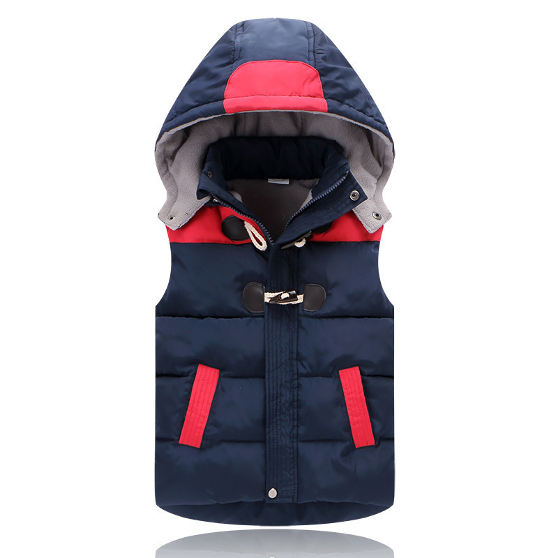 2025 otoño y invierno ropa infantil de corno de buey engrosado hombro de los niños comercio exterior británico chaleco de plumón de algodón chaleco con sombrero
