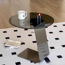 意式轻奢不锈钢边几沙发客厅玻璃角几现代高级艺术感角几小圆茶几