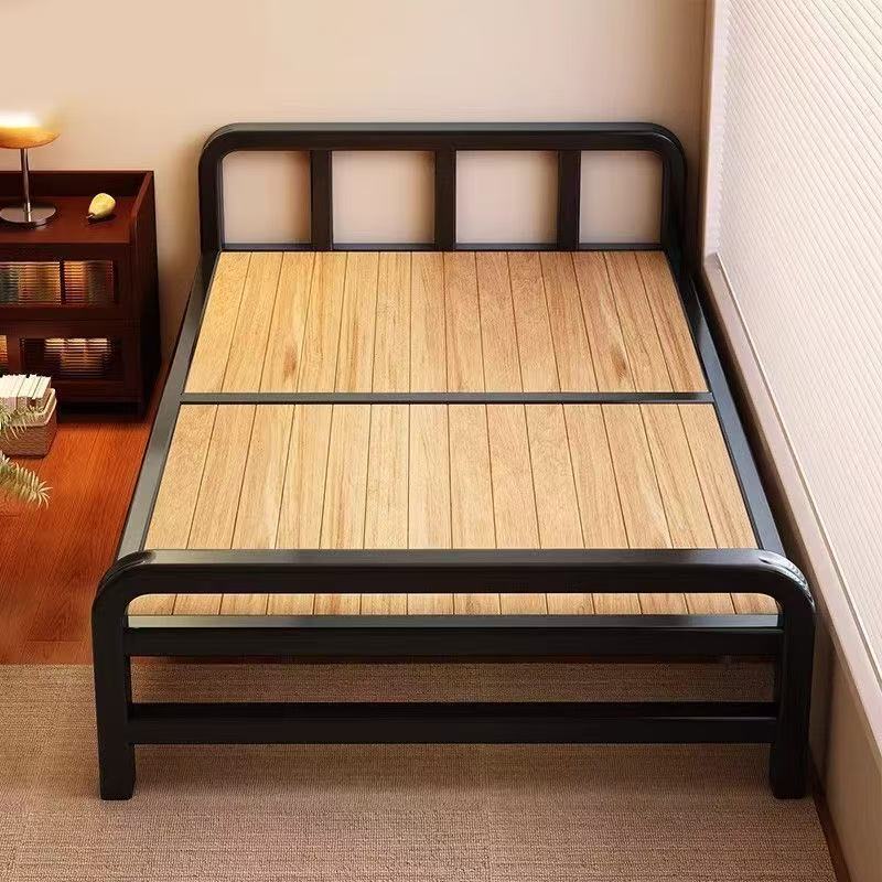 Folding Bed for Adults, Home Use, 1.5m Nap Beds, Double Bed, Rental Room, Dormitory, Solid Wood Bed, Single Bed, Hard Board Bed, Bed Frame