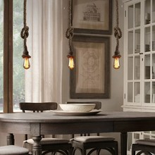 跨境美式复古吊灯头单头麻绳吊灯工业风餐吧酒店商铺酒吧创意灯具