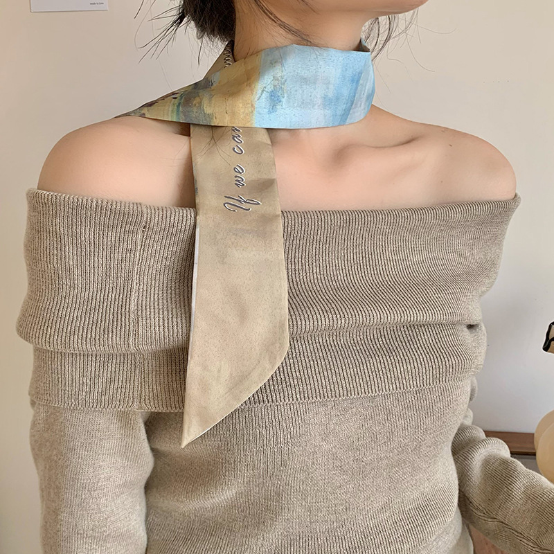 Bufandas de seda largas correa de cabello para mujeres primavera y verano versátil pintura al óleo coreana decoración de bufandas de pañuelo bolsa de correa de cabello adornamiento para el cabello