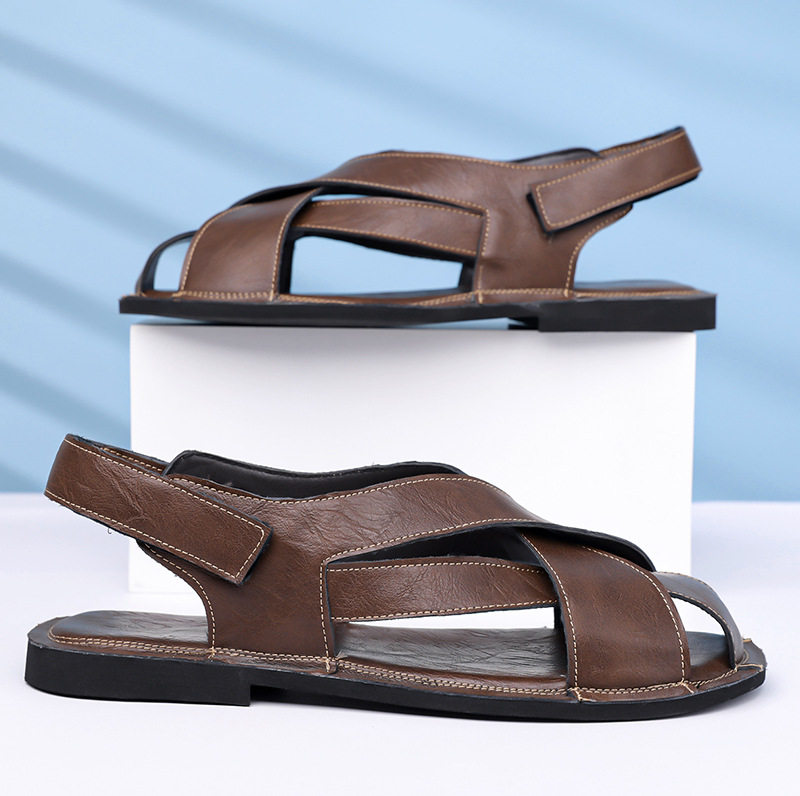 Dép nam bít mũi kiểu lái xe cổ điển, sandal quai ngang thoáng khí — Màu nâu, Màu đen