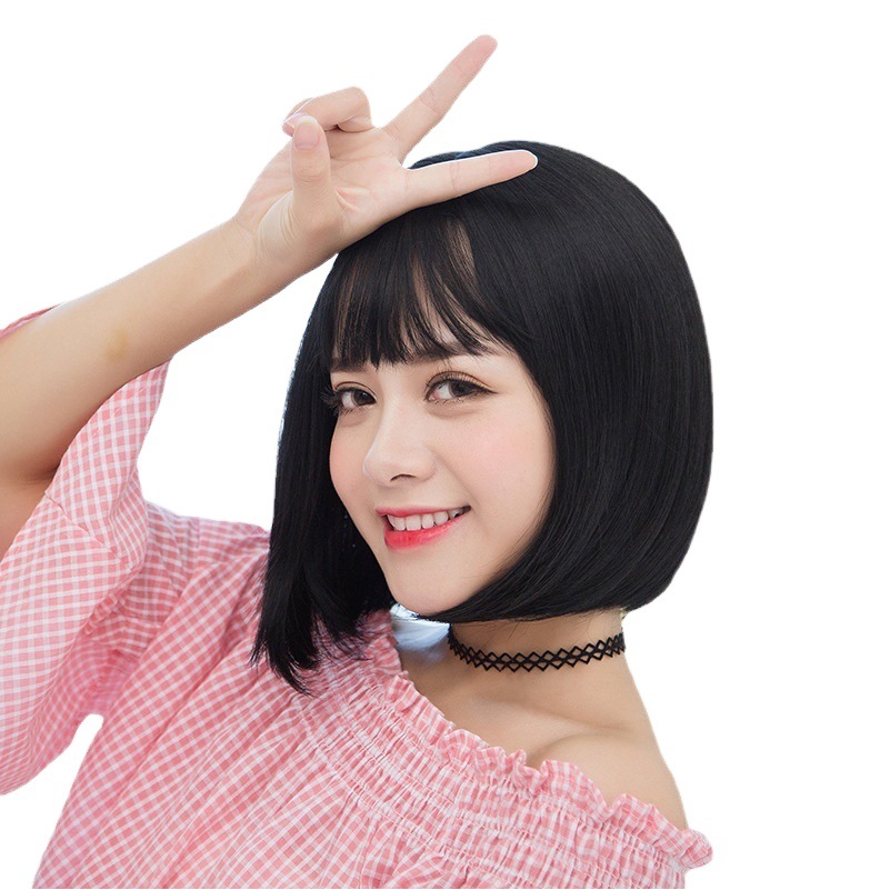 wig Women's Short Hair Full Head Cover bobo Head Clavicle Hair Air Bangs bobo wig Chemical Fiber wig Full Top Head Cover