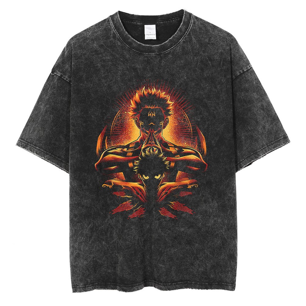 Washing retro T -shirt street hip -hop anime five enlightenment…