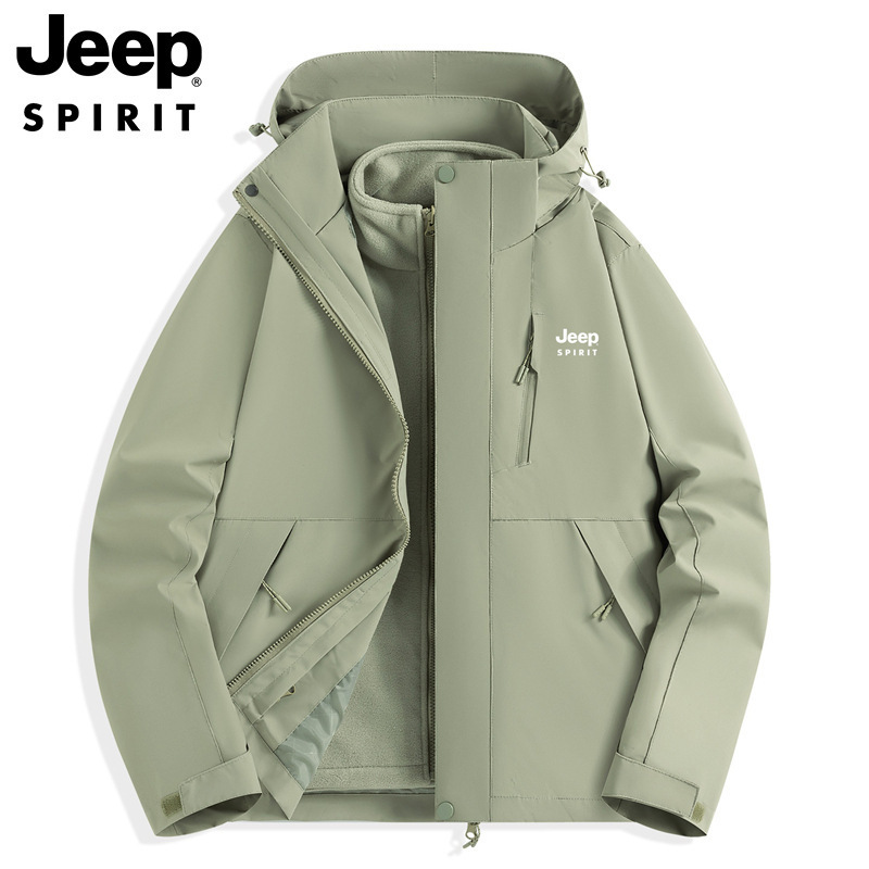 Jeep Jacket Men's and Women's Same Style Three-In-One 0.05kg Piece Set Warm Windproof Velvet Jacket Men's