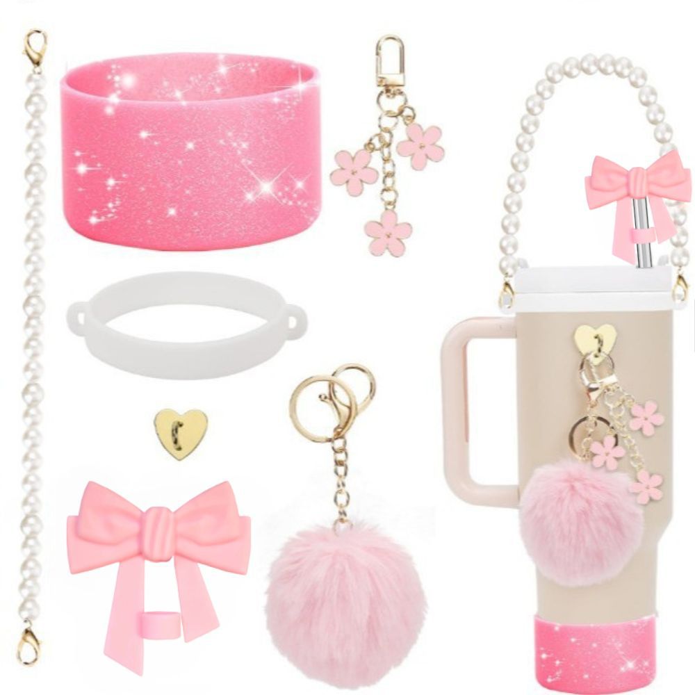 Accesorios de taza Stanley colgante de cuerda de mano flor de silicona gorra de paja de peluche colgante de taza cadena de taza de color cubierta de taza