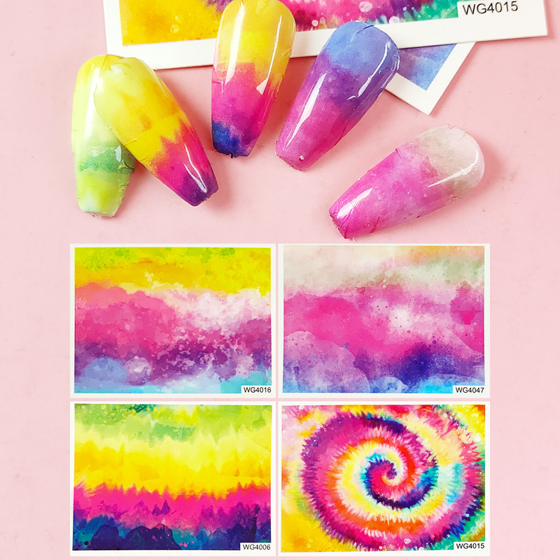 Cross-Border Water Transfer Nail Stickers Aurora Symphony Starry Sky Retro Watercolor Hand-Painted Nail Art Stickers Abstract Style Nail Art Stickers