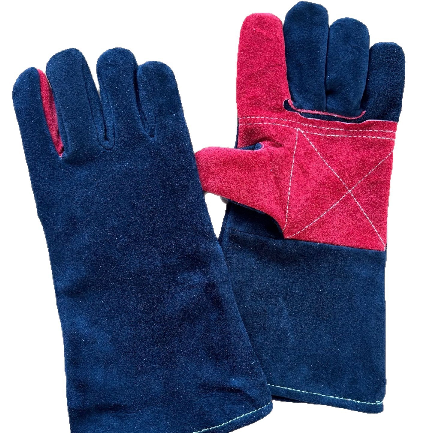 厂家定制14寸黑色山羊皮掌心加托双层防火线 防烫防穿刺电焊手套