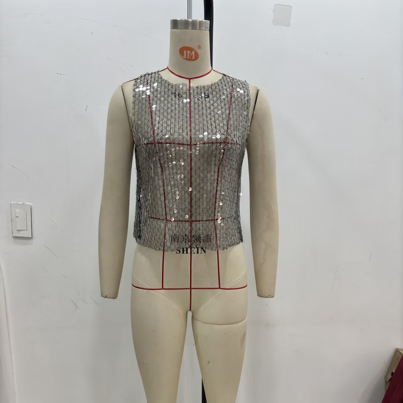 ZA cross-border women's clothing wholesale European and American style new round neck sleeveless sequins translucent design vest 77039049