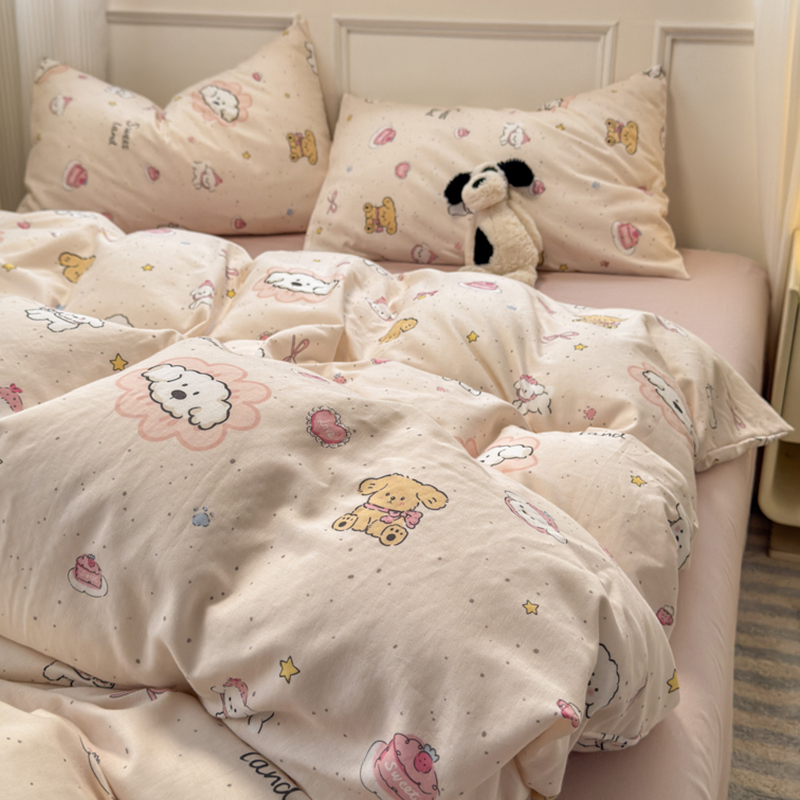 Category a Maternal and Infant Grade Double-Layer Gauze Bed Four-Piece Set Pure Cotton Kidsren's Cartoon Quilt Cover Bed Sheets Three-Piece Bedding Set 4