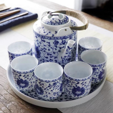 釉下青花瓷提梁壶德化县陶瓷茶具套装家用整套中式泡茶壶茶杯大号