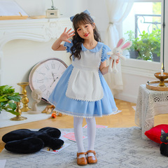 ブルーアリスメイド衣装子供の日ステージキャットウォークガールプリンセスドレスガールパフォーマンス衣装
